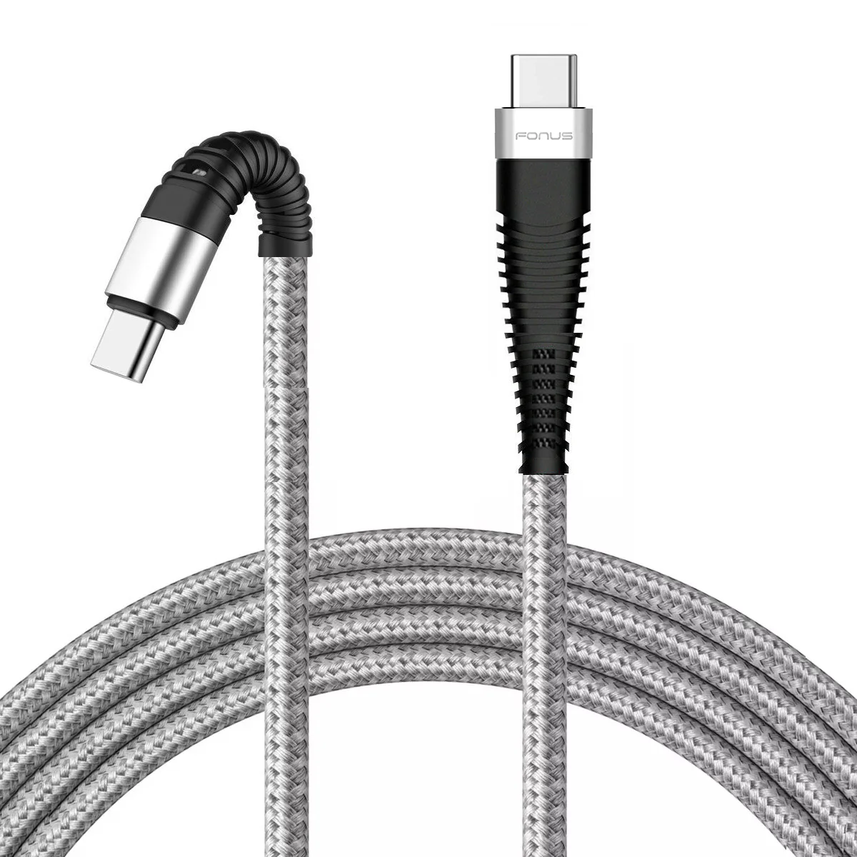 10ft USB-C to Type-C PD Cable Charger Cord - Braided - White - Fonus R21