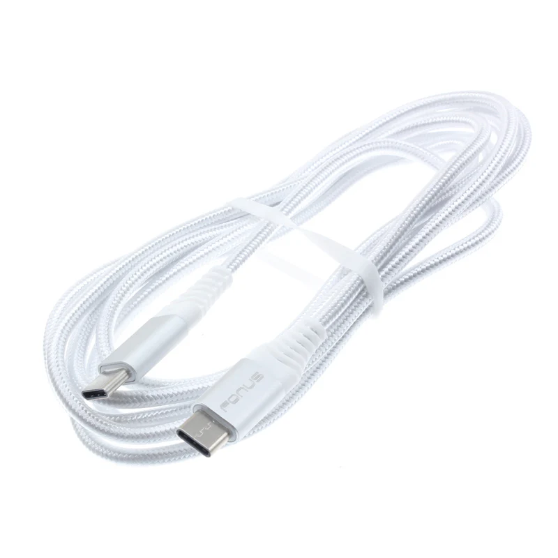 10ft USB-C to Type-C PD Cable Charger Cord - Braided - White - Fonus R21 - Image 2