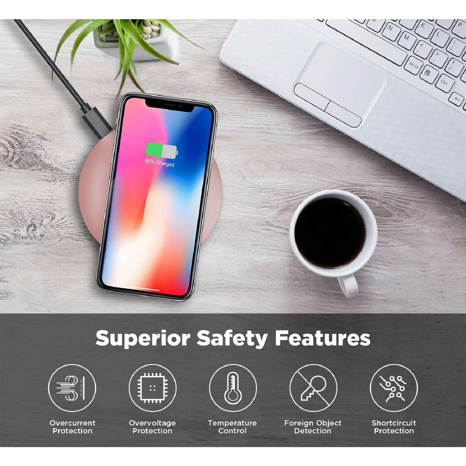 15W Wireless Charger Fast Pink Charging Pad Slim Quick Charge - ZDWH2 - Image 2