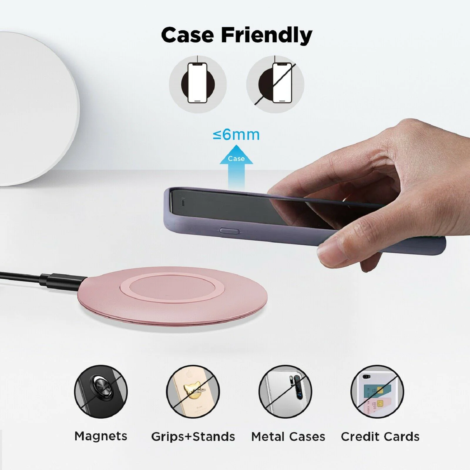 15W Wireless Charger Fast Pink Charging Pad Slim Quick Charge - ZDWH2 - Image 4