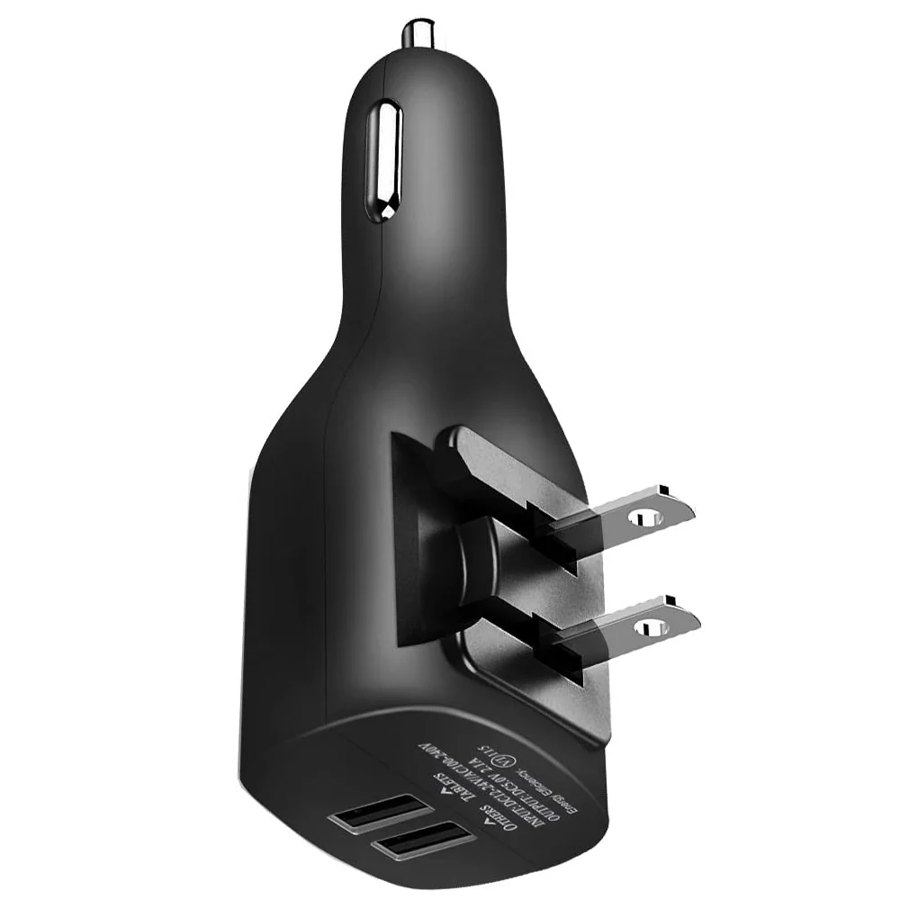 2-in-1 Car Home Wall Charger 2-Port USB - Folding Prongs - Fonus M67