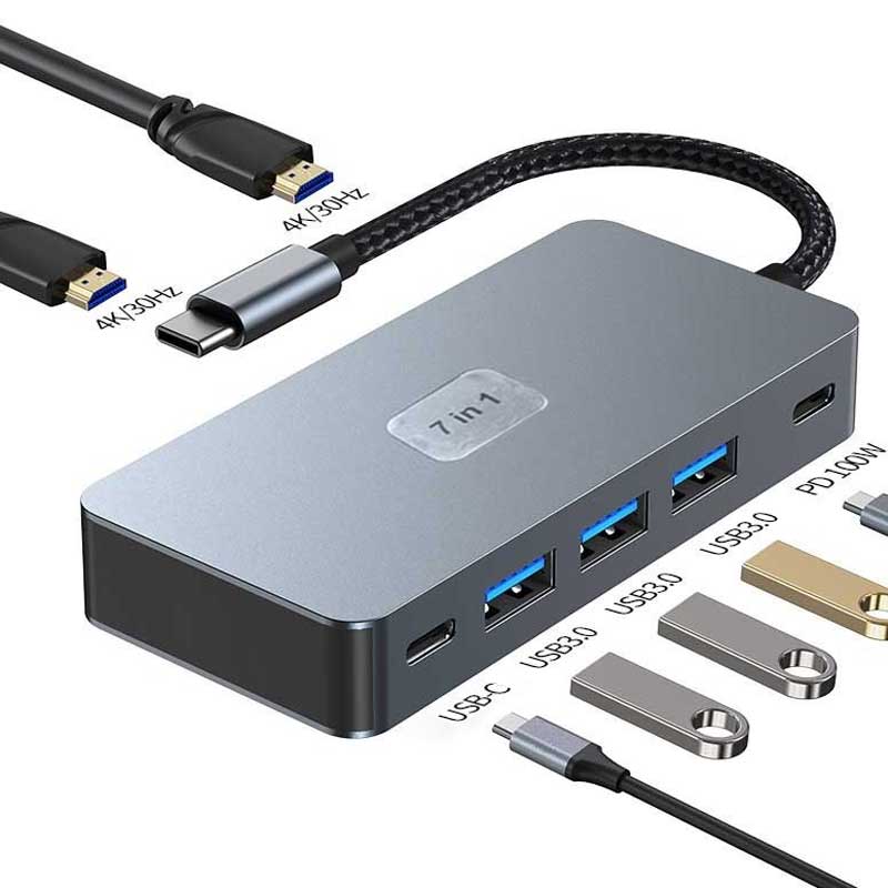 2 Port HDMI TV Adapter 7-in-1 USB-C Hub TYPE-C PD Charger Audio Video Projector Converter - ZDZ88 - Image 2