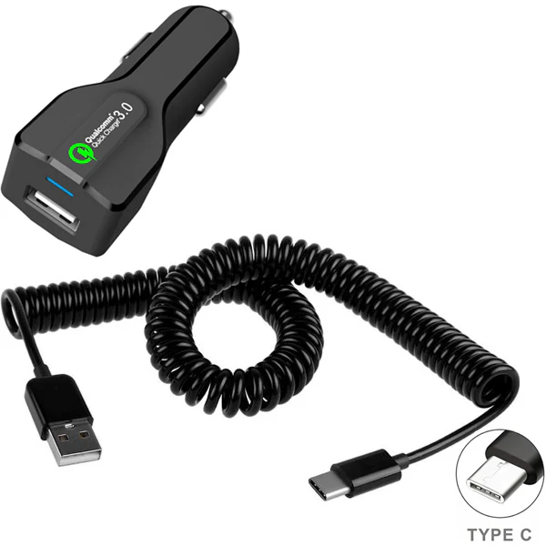 24W Fast USB Car Charger - Coiled USB-C Cable - QC3.0 - Fonus M14 - Image 6