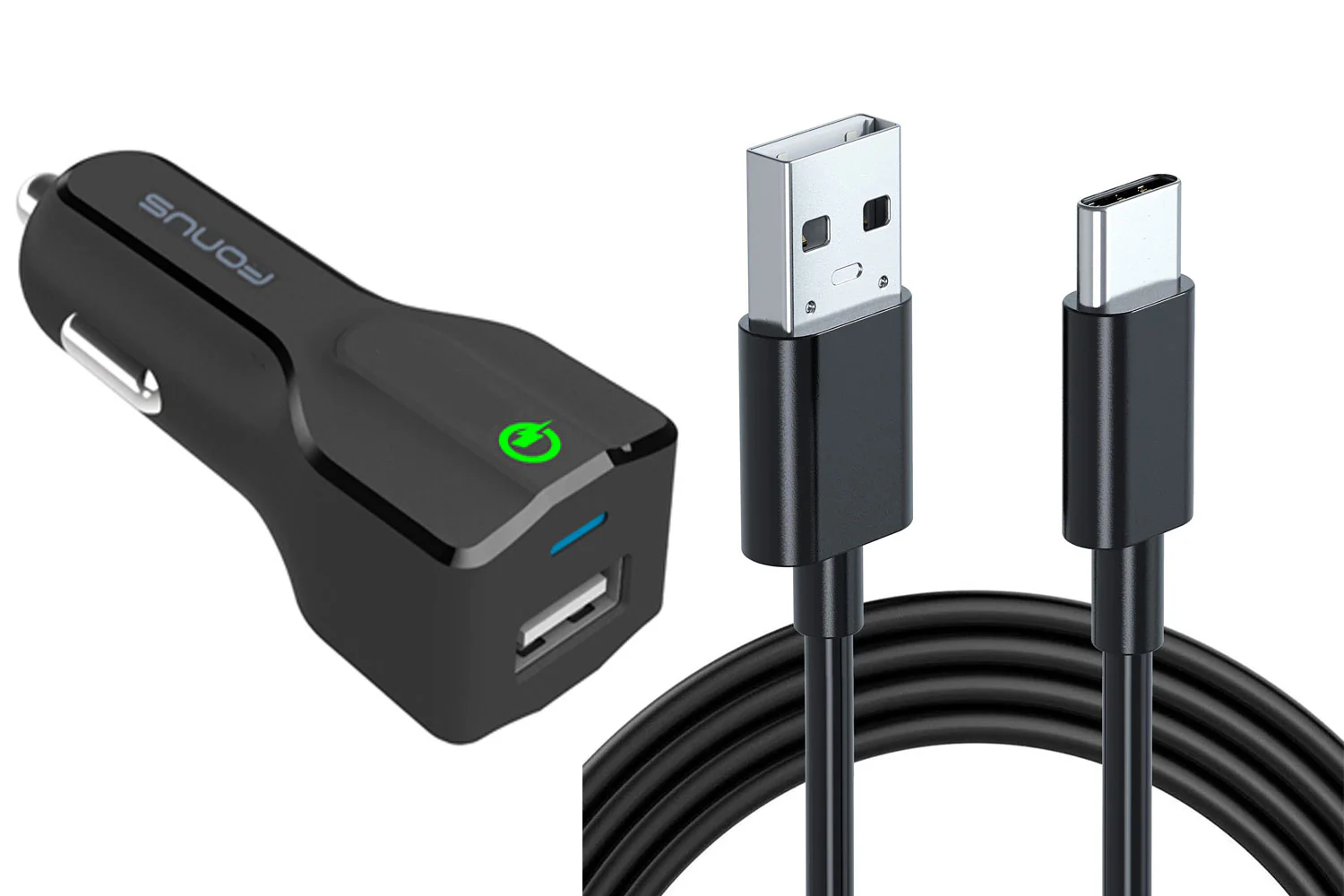 24W Fast USB Car Charger 6ft Long USB-C Cable - QC3.0 - Fonus B71