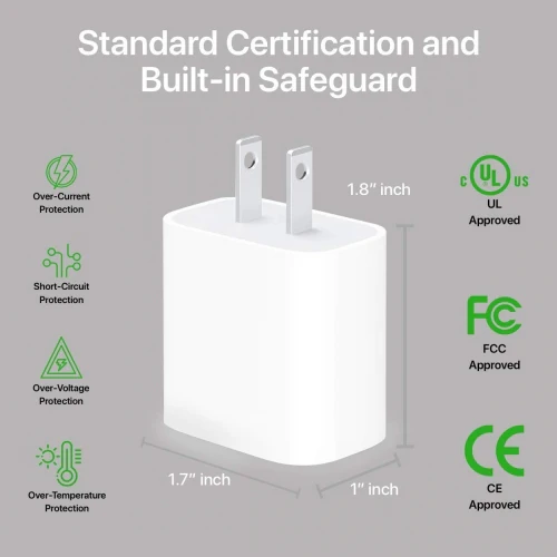 18W USB-C Fast PD Wall Charger 6ft Type-C Cable - Fonus J09 - Image 5