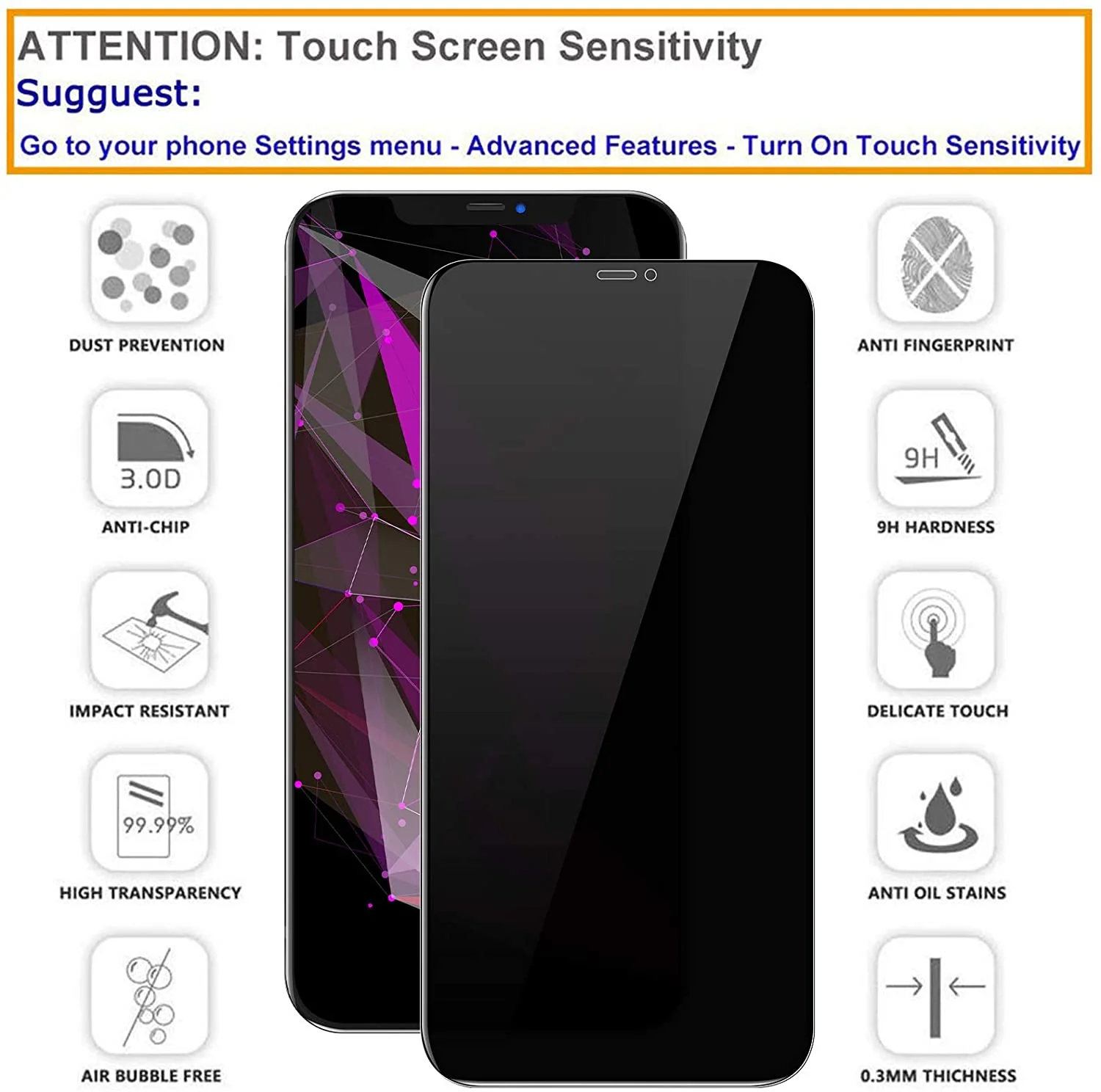 3 Pack Privacy Screen Protector. Tempered Glass Curved Anti-Spy Anti-Peep 3D Edge - ZD3G28 - Image 6