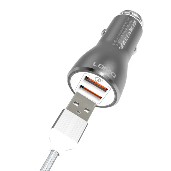36W Fast Car Charger 2-Port USB-C Cable - Quick Charge QC3.0 - D66 - Image 2