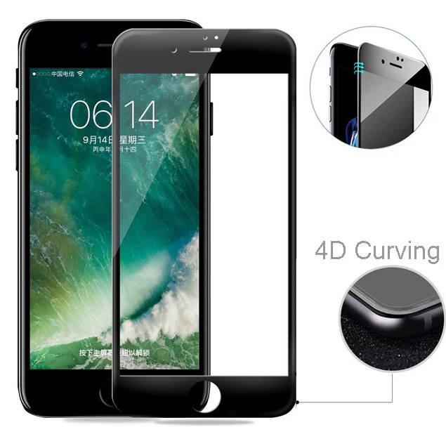iPhone 7/8 Plus - Tempered Glass Screen Protector - HD Clear - 5D Curved - Full Cover - Black - Image 2
