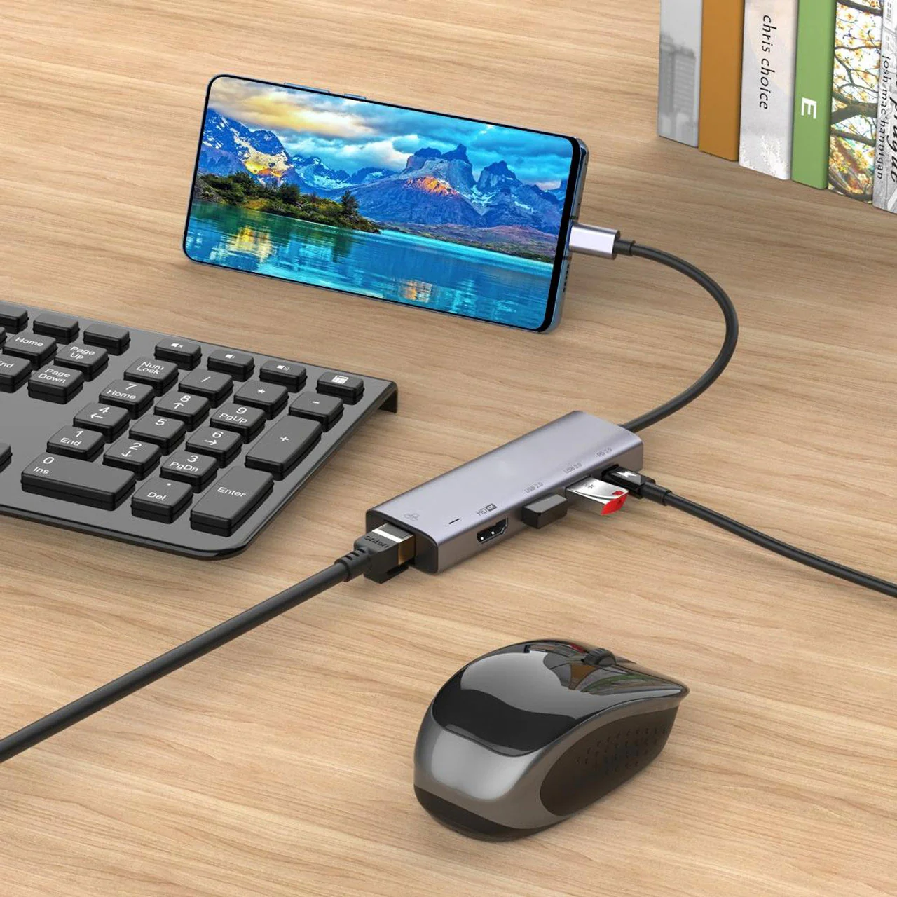 5-in-1 Adapter USB-C Hub HDTV HDMI RJ45 Network Port Charger Port TV Video Hub Ethernet - ZDR78 - Image 3