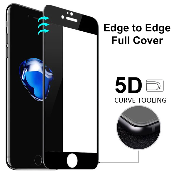 iPhone 6S/7/8 - Tempered Glass Screen Protector - HD Clear - 5D Curved - Full Cover - Black - Image 2