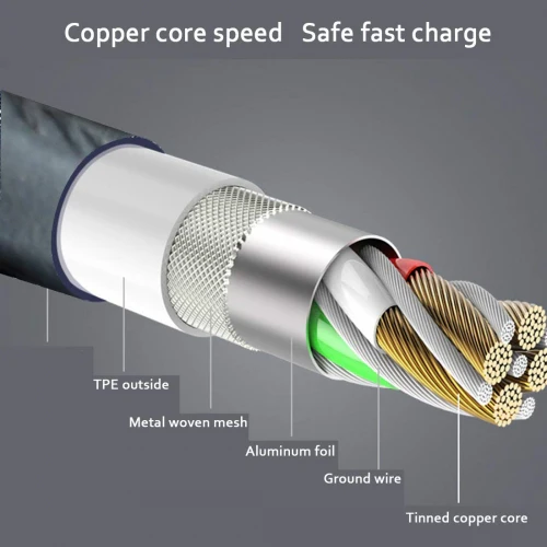 6ft Long Micro USB Cable Power Cord - PU Leather - Black - Fonus M25 - Image 2