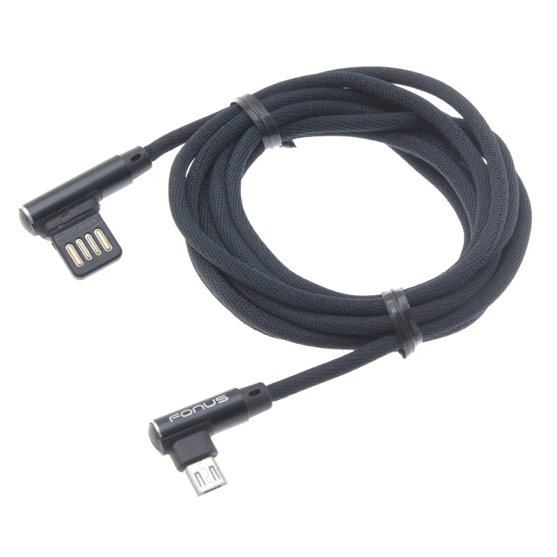6ft Micro USB Cable Power Cord -90 Degree Right Angle - Braided - Black - Fonus R32 - Image 2