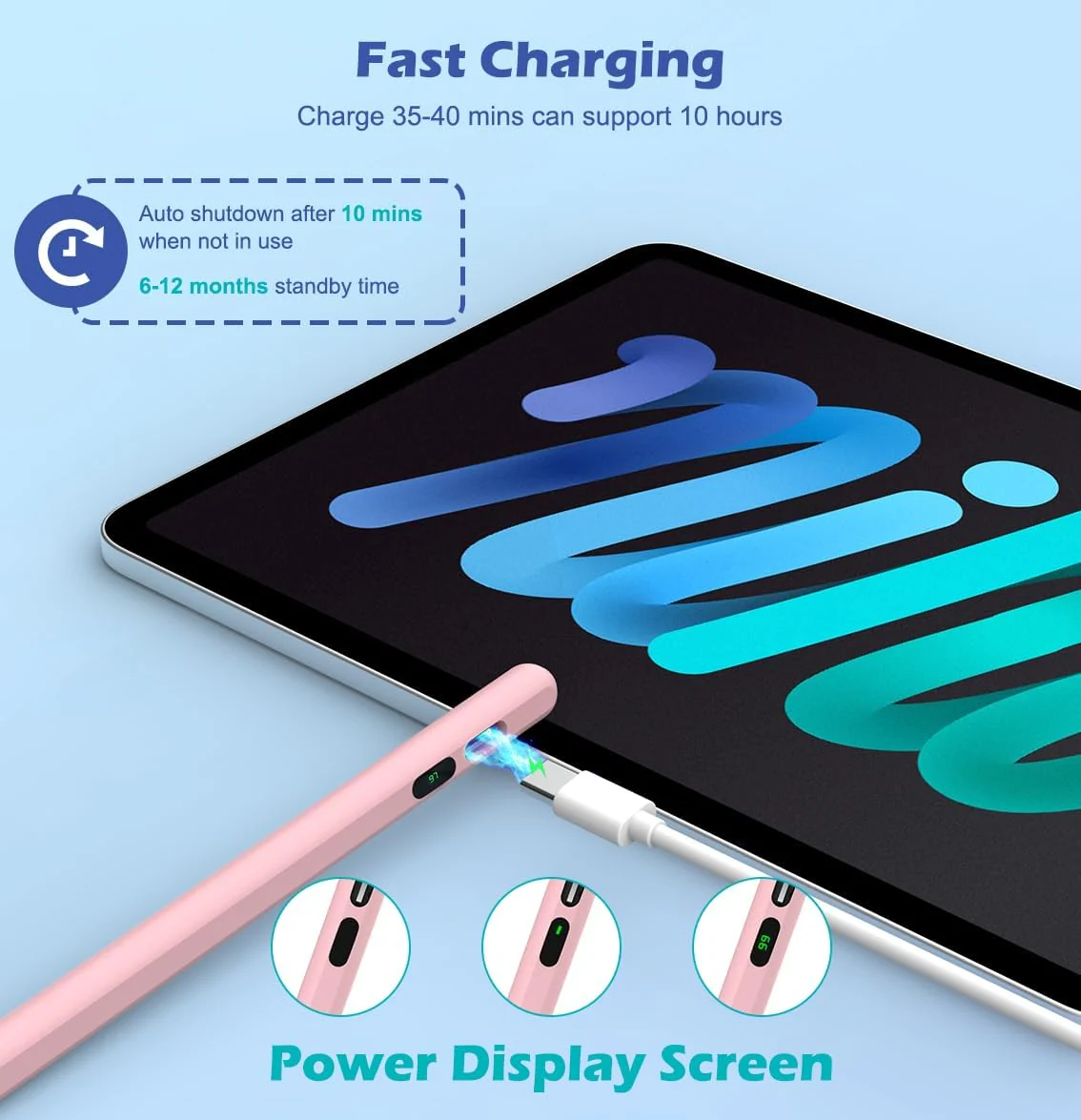 Active Digital Display Stylus Touch Pen Pink Capacitive Rechargeable Palm Rejection - ZDV63 - Image 2