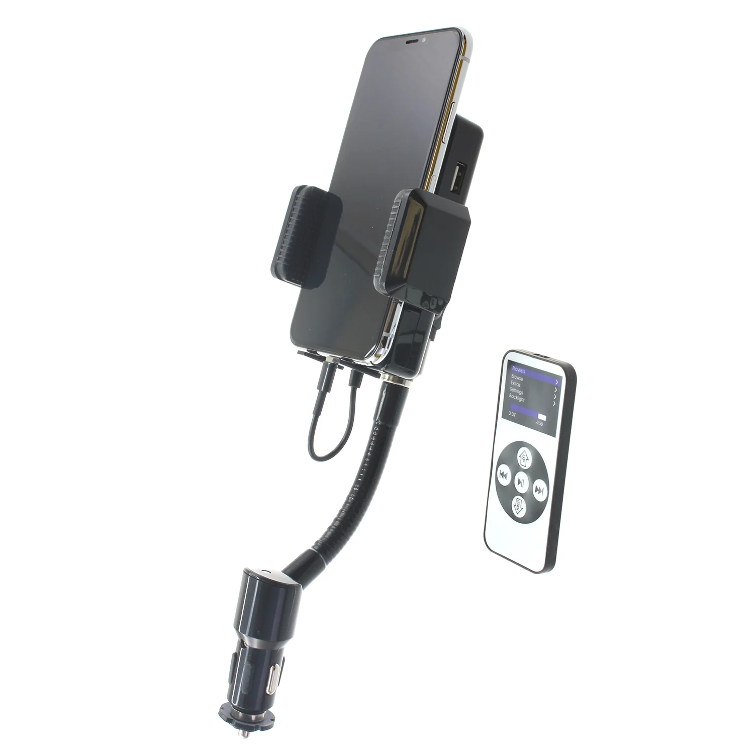 FM Transmitter Car Mount DC Charger Holder - Handsfree Mic - Remote - Fonus J45