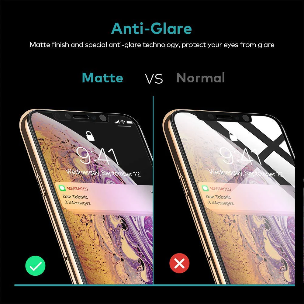 iPhone X/XS/11 Pro - Anti-glare Screen Protector Tempered Glass - Full Cover - Fingerprint Resistant - Image 3