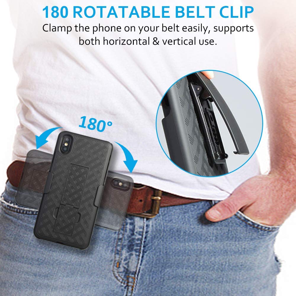 Case Holster Combo Swivel Belt Clip - Dropproof - Kickstand - Black - Fonus L38 - Image 2