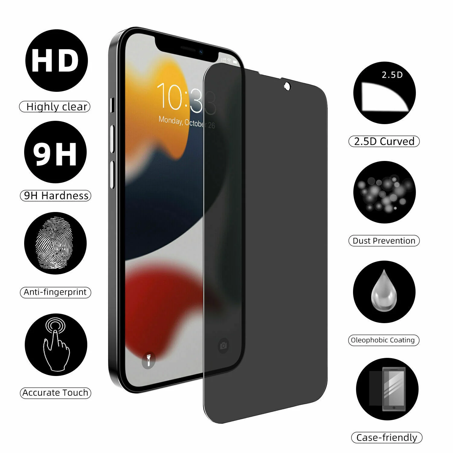 Belt Clip Case and 3 Pack Privacy Screen Protector Swivel Holster Tempered Glass Kickstand Cover Anti-Peep Anti-Spy - ZDA12+3Z27 - Image 6