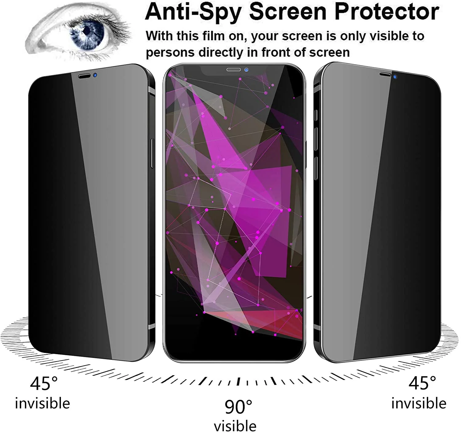 Belt Clip Case and 3 Pack Privacy Screen Protector Swivel Holster Tempered Glass Kickstand Cover Anti-Spy Anti-Peep - ZDD13+3G28 - Image 2