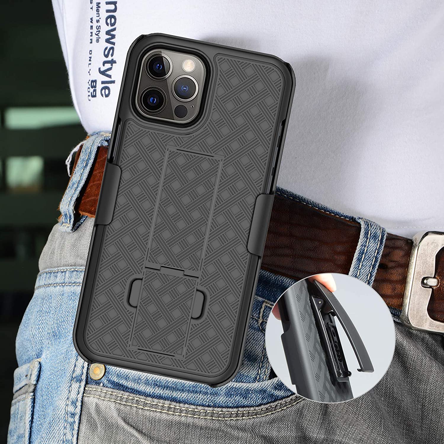 Belt Clip Case and 3 Pack Privacy Screen Protector Swivel Holster Tempered Glass Kickstand Cover Anti-Spy Anti-Peep - ZDD13+3G28 - Image 9
