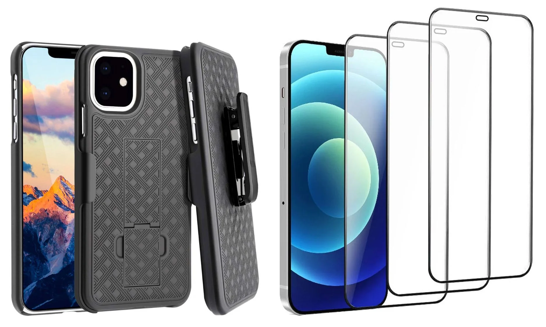 Belt Clip Case and 3 Pack Screen Protector Swivel Holster Ceramics Kickstand Cover Matte 3D Curved Edge - ZDJ44+3G51