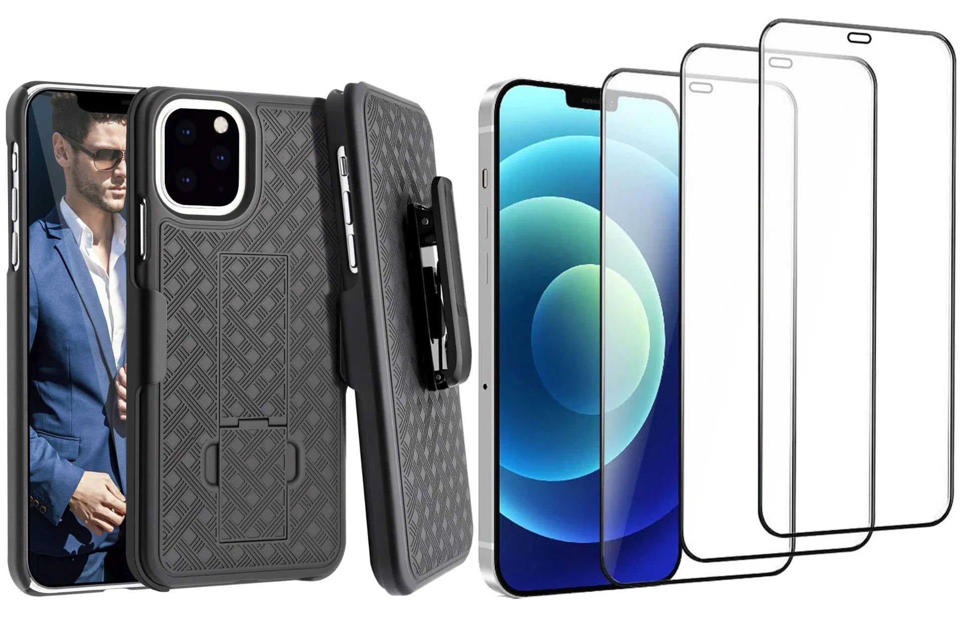 Belt Clip Case and 3 Pack Screen Protector Swivel Holster Ceramics Kickstand Cover Matte 3D Curved Edge - ZDM27+3T03