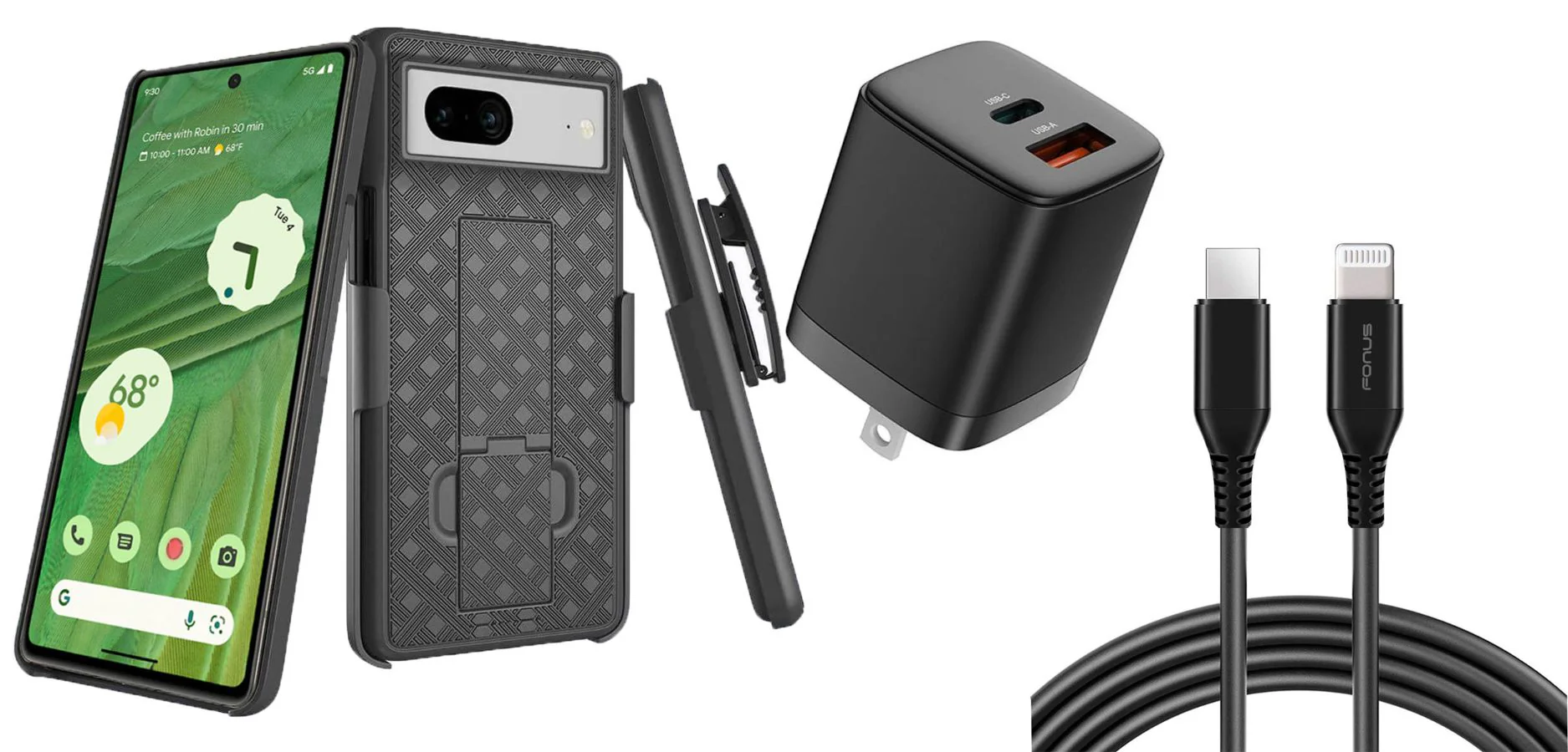 Belt Clip Case and Fast Home Charger Combo Swivel Holster PD Type-C Power Adapter 6ft Long USB-C Cable Kickstand Cover 2-Port Quick Charge - ZDY33+G88
