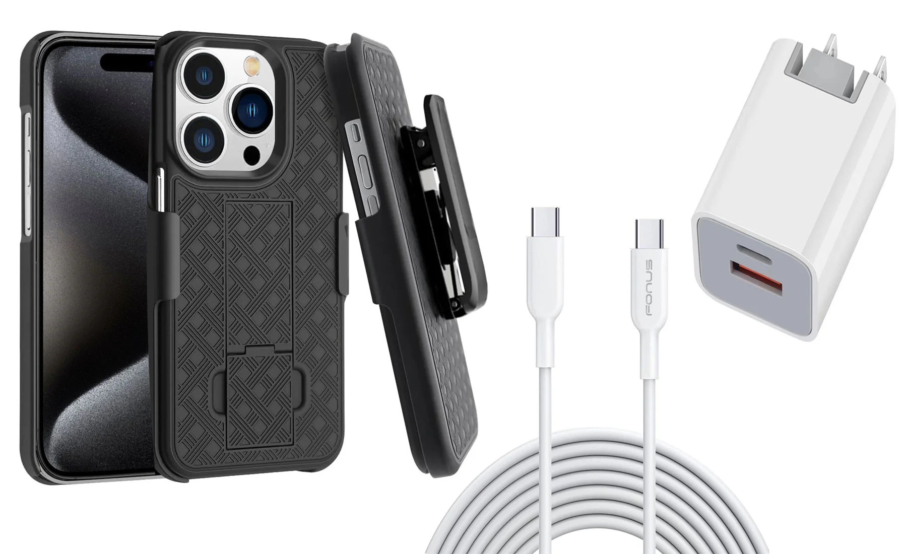 Belt Clip Case and Fast Home Charger Combo Swivel Holster PD Type-C Power Adapter 6ft Long USB-C Cable Kickstand Cover 2-Port Quick Charge - ZDY87+G87