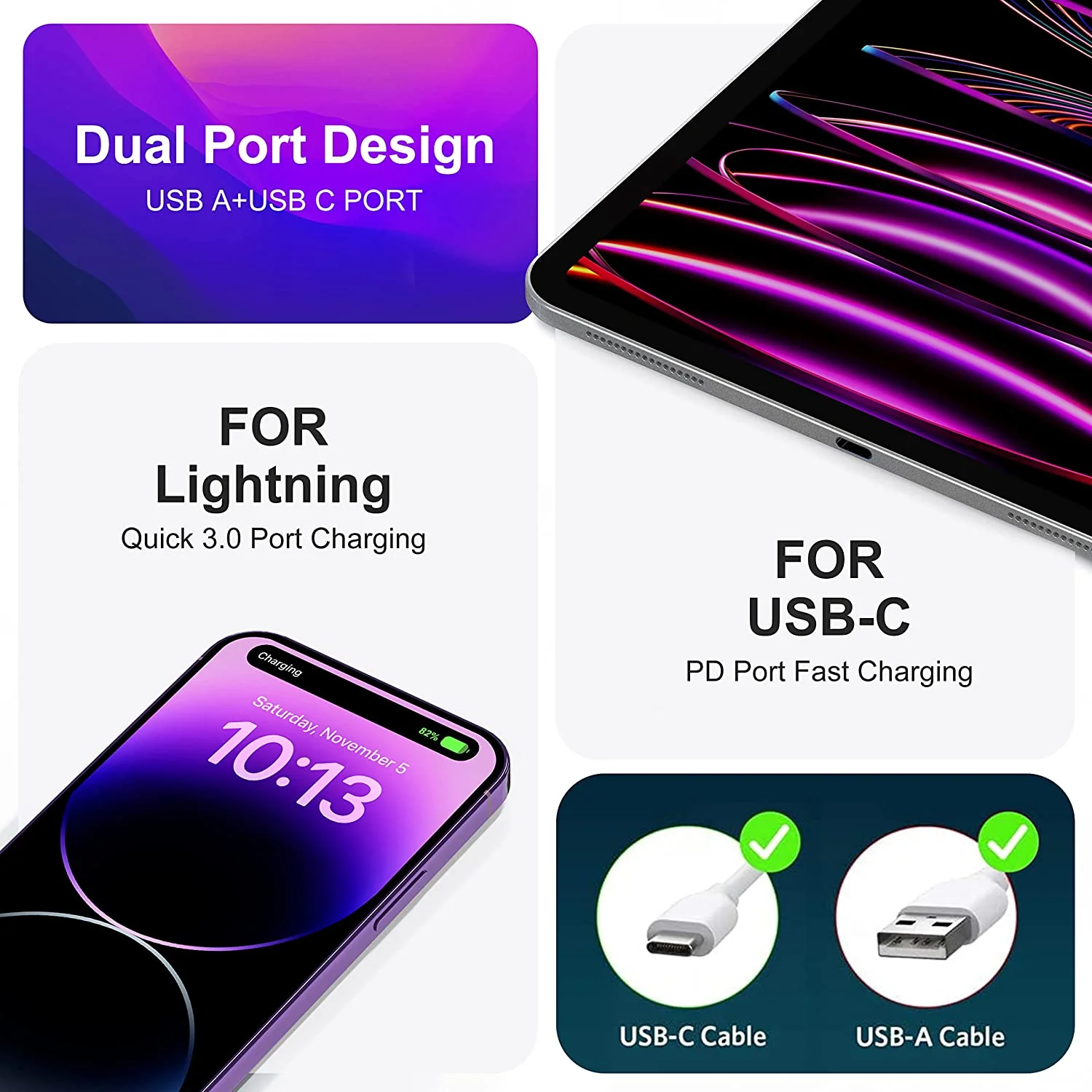 Belt Clip Case and Fast Home Charger Combo Swivel Holster PD Type-C Power Adapter 6ft Long USB-C Cable Kickstand Cover 2-Port Quick Charge - ZDZ16 - Image 7