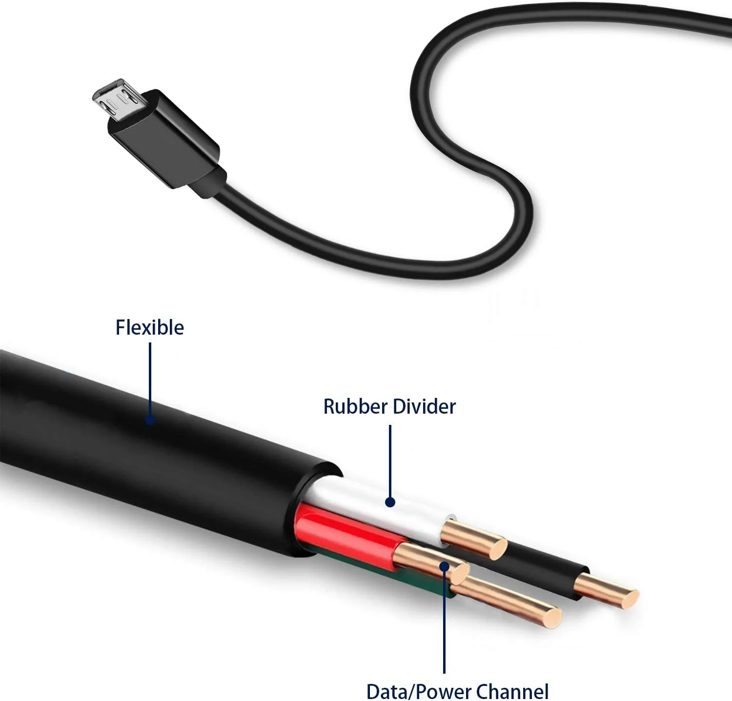 9ft Micro USB Cable Charger Cord - TPE - Black - Fonus K68 - Image 8