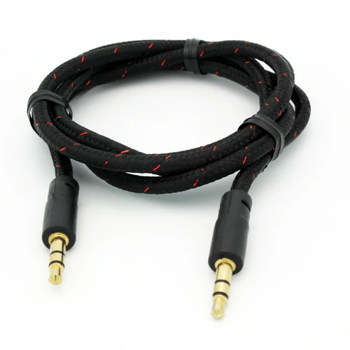 3.5mm Audio Cable Aux-in Car Stereo Speaker Cord - Braided - Black - Fonus K55 - Image 2