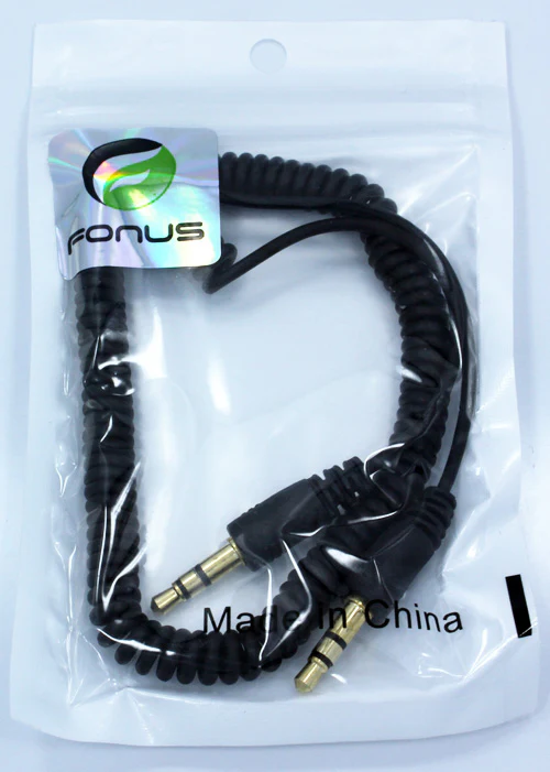 3.5mm Audio Cable Aux-in Car Stereo Speaker Cord - Coiled - Black - Fonus D03 - Image 3