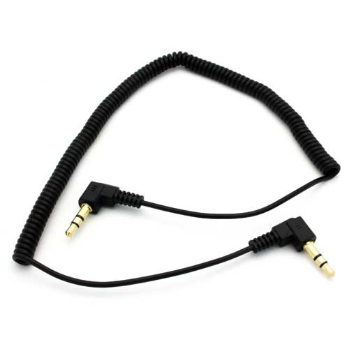 3.5mm Audio Cable Aux-in Car Stereo Speaker Cord - Right Angle - Coiled - Black - Fonus F95 - Image 3
