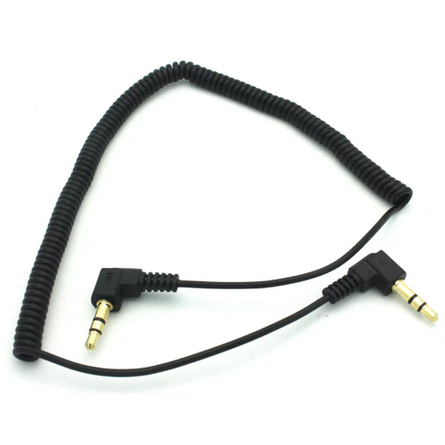 3.5mm Audio Cable Aux-in Car Stereo Speaker Cord - Right Angle - Coiled - Black - Fonus F95 - Image 6