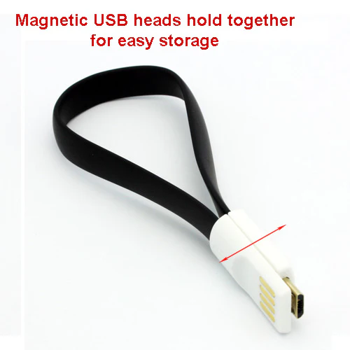 Short Micro USB Cable Charger Cord - Flat - Magnetic - Black - Fonus M38 - Image 6