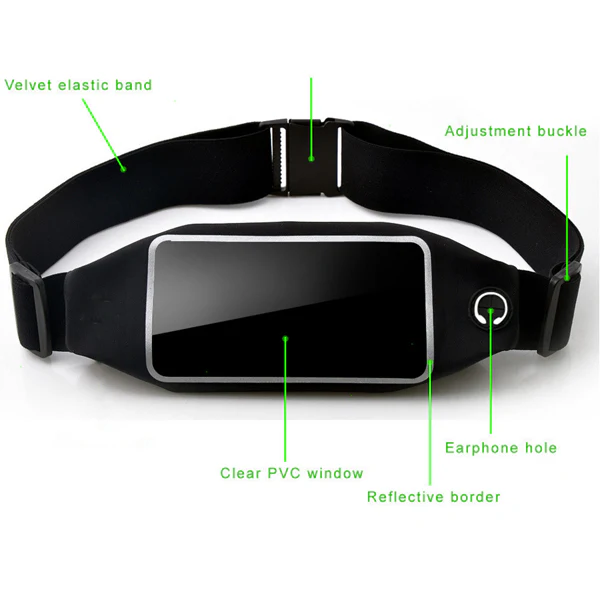 Waist Bag Sports Running Cover - Touch Screen Window - L - Reflective - Black - Fonus C66 - Image 4