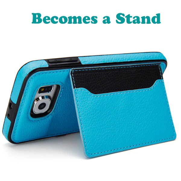 Leather Case Luxury Wallet Cover Credit Card ID Slot Stand - Aqua Blue - Selna N86 - Image 2