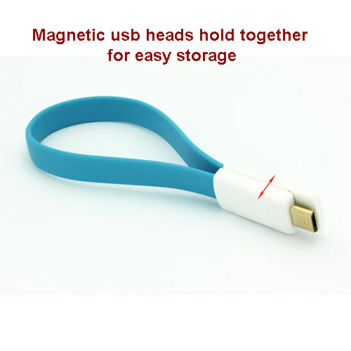 Short Micro USB Cable Charger Cord - Flat Magnetic - Blue - Fonus M77 - Image 5
