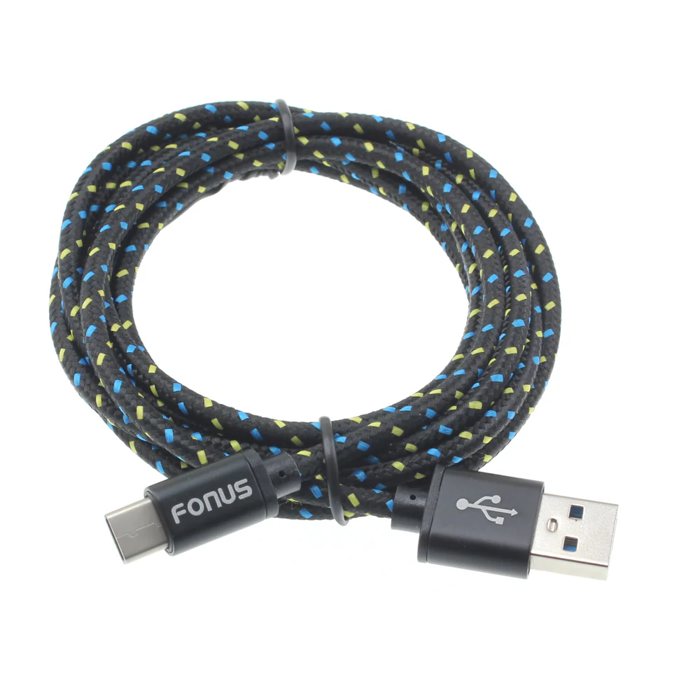 6ft USB-C Cable Charger Cord - Braided - Black - Fonus D08