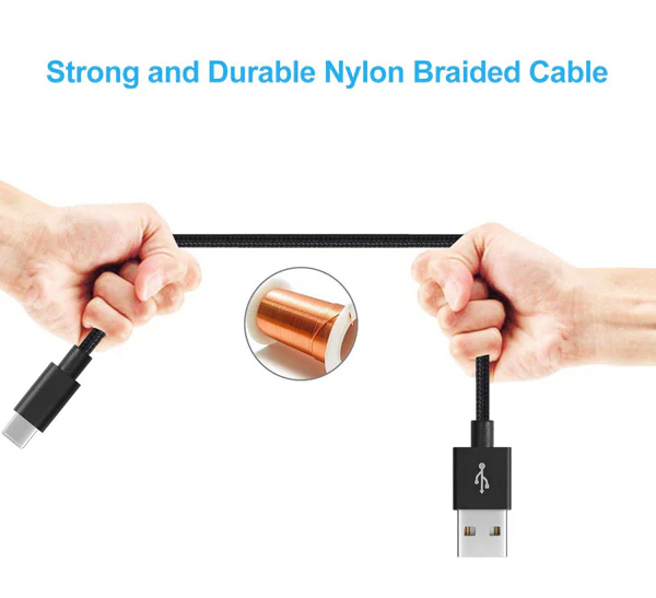 6ft USB-C Cable Charger Cord - Braided - Black - Fonus D08 - Image 4