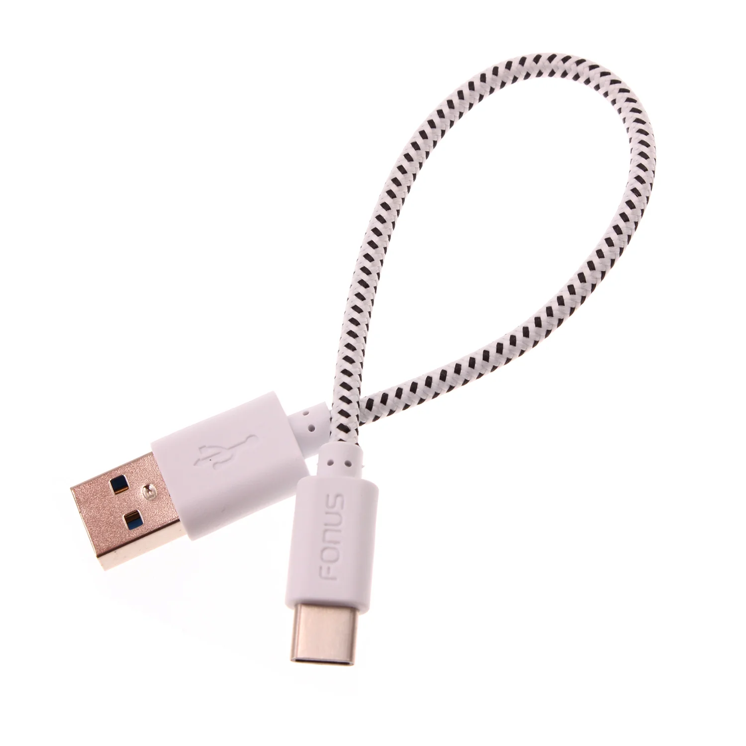 Short USB-C Cable Charger Cord - Braided - White - Fonus S39