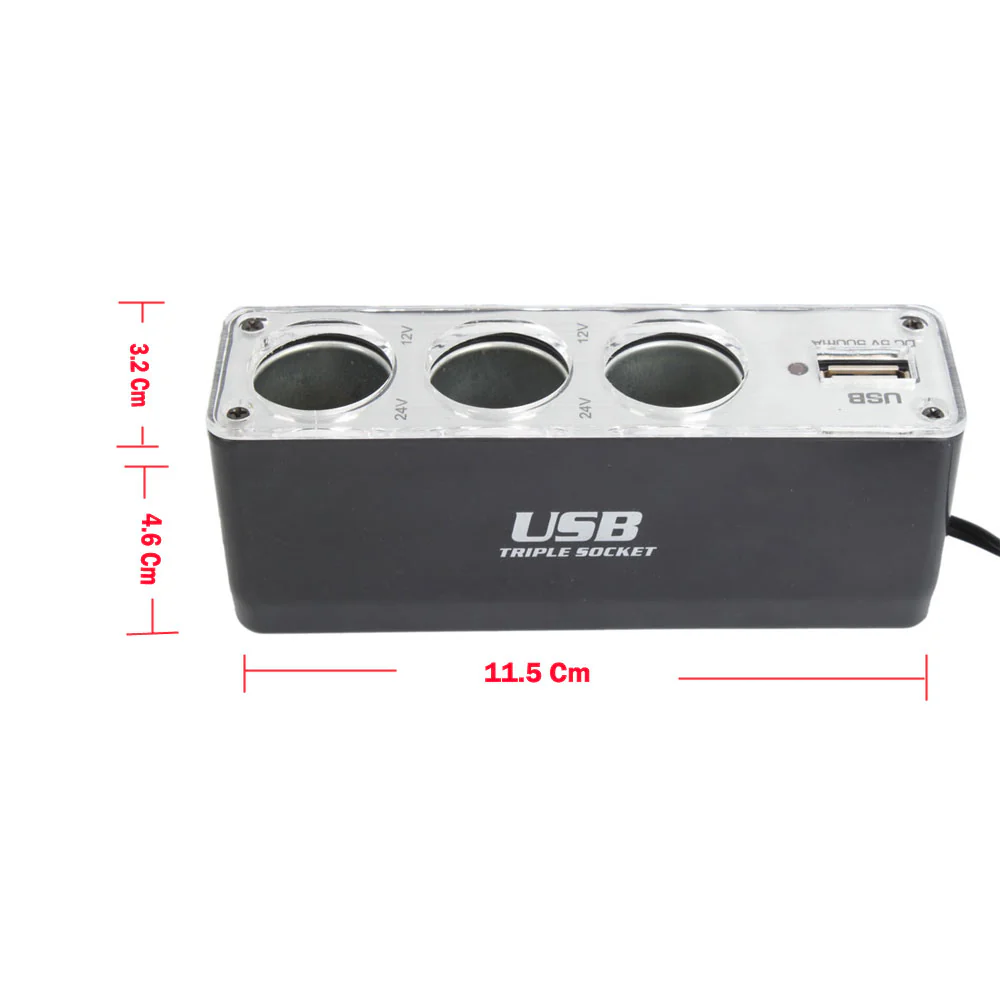3-Port 12V DC Socket Car Charger Adapter Splitter USB Port - Fonus D83 - Image 3