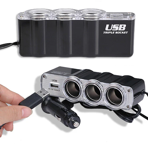 3-Port Socket Car DC Charger Adapter Splitter with USB - M60 - Image 3