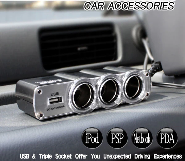 3-Port Socket Car DC Charger Adapter Splitter with USB - M60 - Image 4