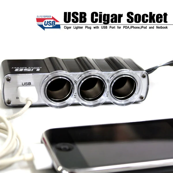 3-Port Socket Car DC Charger Adapter Splitter with USB - M60 - Image 6