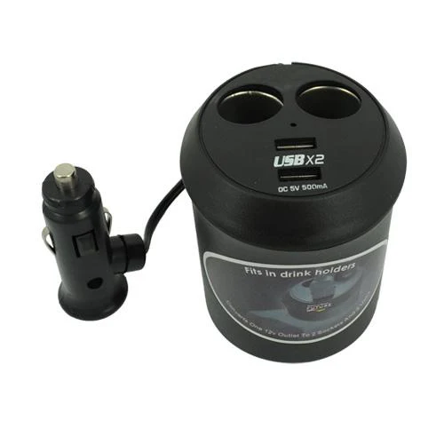 Cup Holder DC Socket Adapter Car Charger - 2-Port USB - Fonus A63 - Image 2