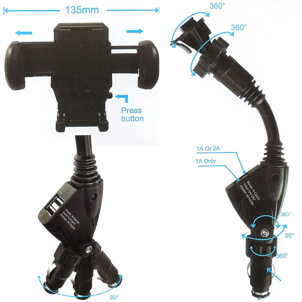 Car Mount for DC Charger Lighter Socket - 2-Port USB - Fonus D52 - Image 4