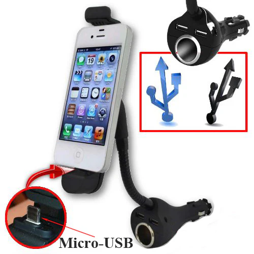 Car Mount for Lighter DC Charger - Micro-USB - Dual USB Port and Extra Socket - Fonus J56 - Image 5