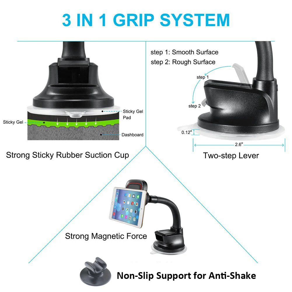 Magnetic Car Mount Holder for Dash and Windshield - Long Gooseneck - Fonus M21 - Image 6