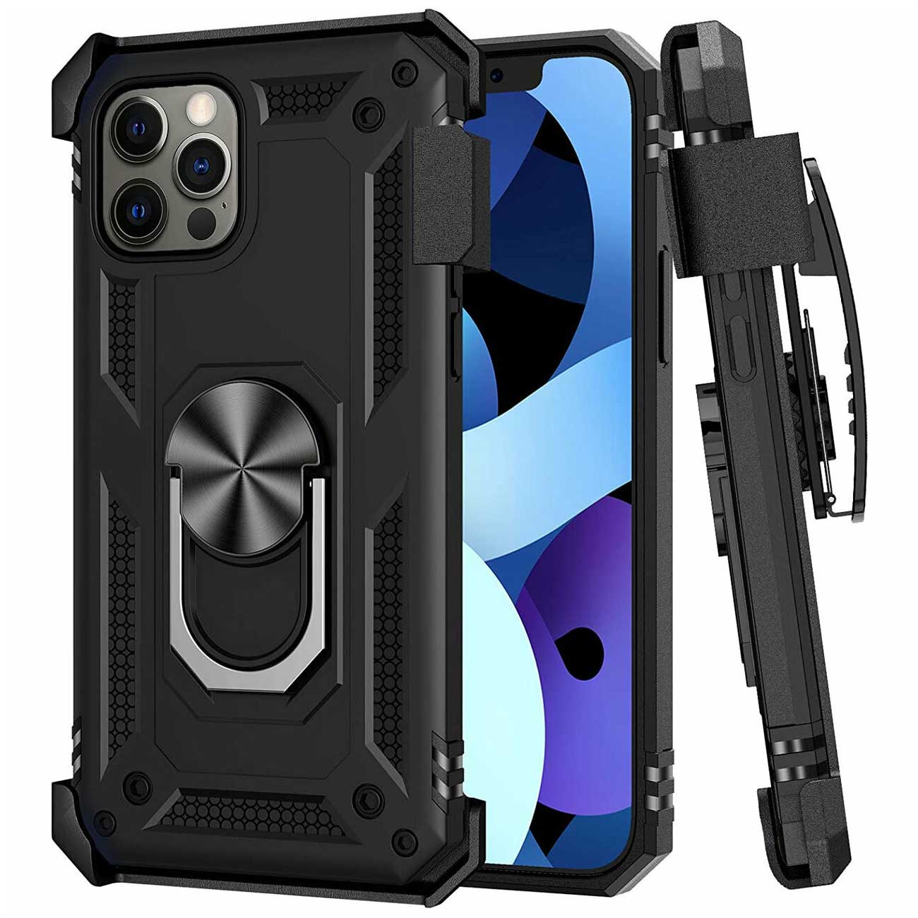 Case Belt Clip Holster Swivel Metal Ring Cover Kickstand Armor - ZDC09