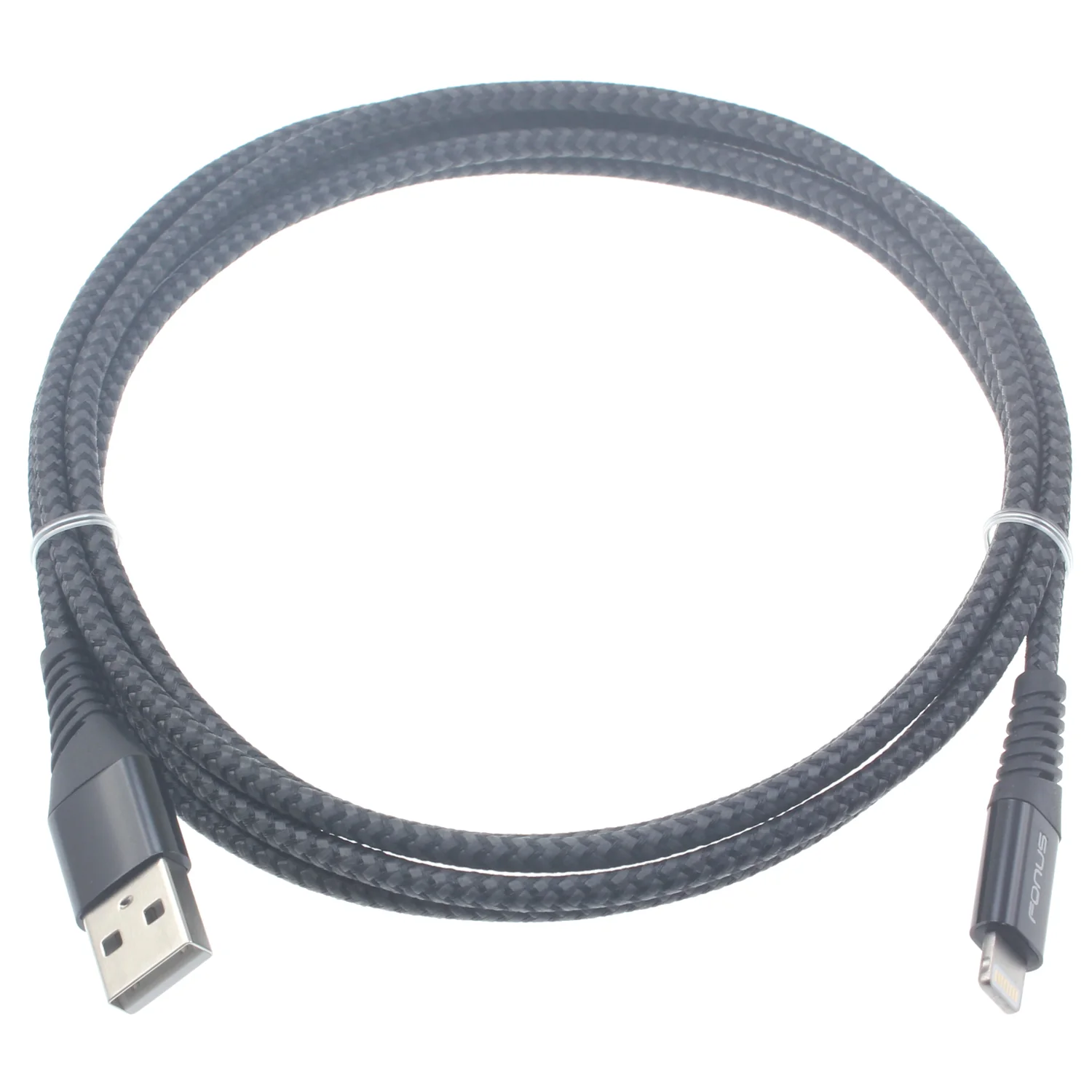 Fonus 6ft Long MFI Certified USB to Lightning Cable - Braided - Black - M39